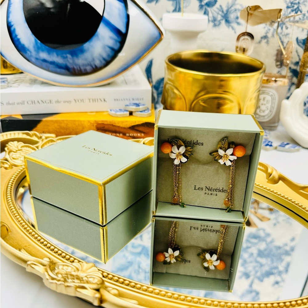 🆕 LES NEREIDES 🧿 NIB Gardens in Provence Orange Blossom Chain Earring - Picture 10 of 16